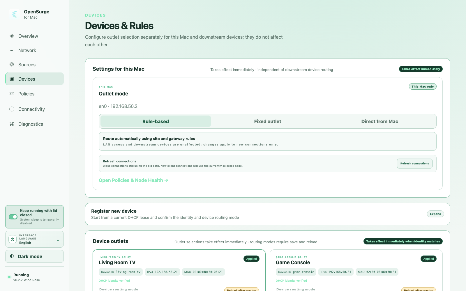Per-device routing controls